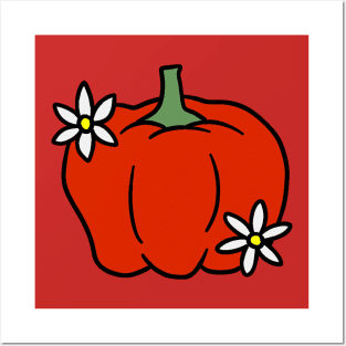 Red Bell Pepper with Pepper Blossoms Posters and Art